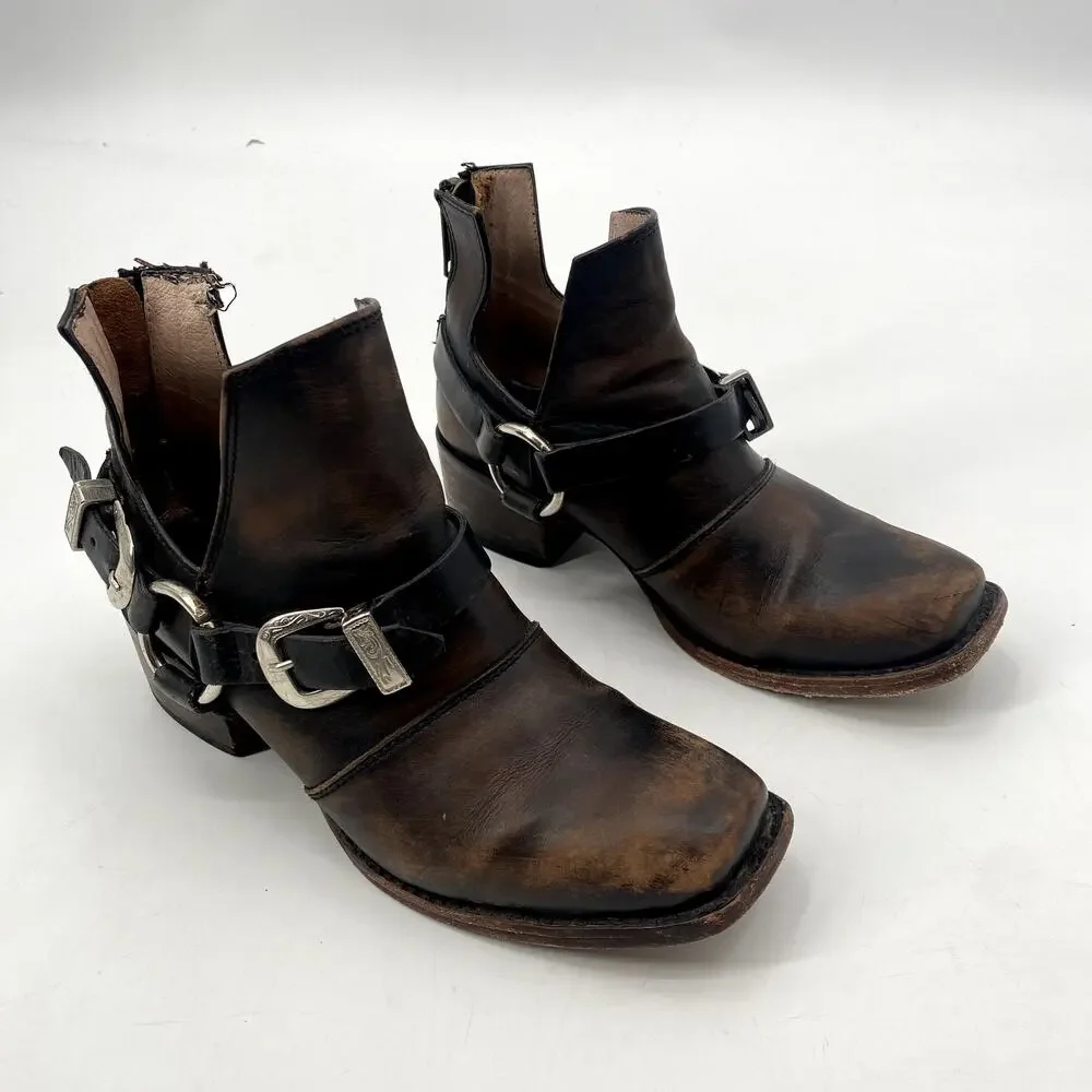 Freebird Truce brown Leather Buckle Distressed Booties